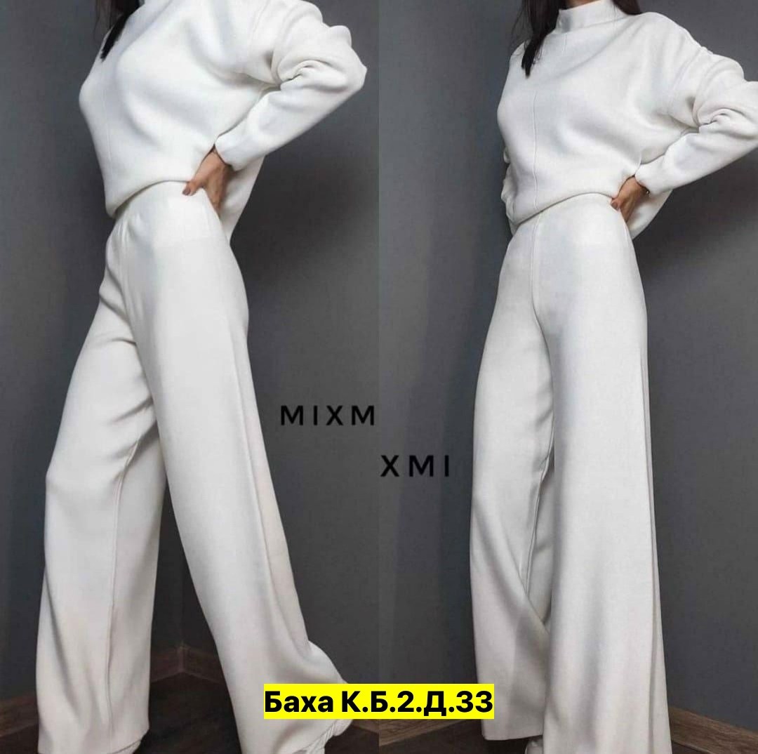кашемировый костюм,трикотажный костюм,костюм молочный,костюм с брюками палаццо,костюм белый