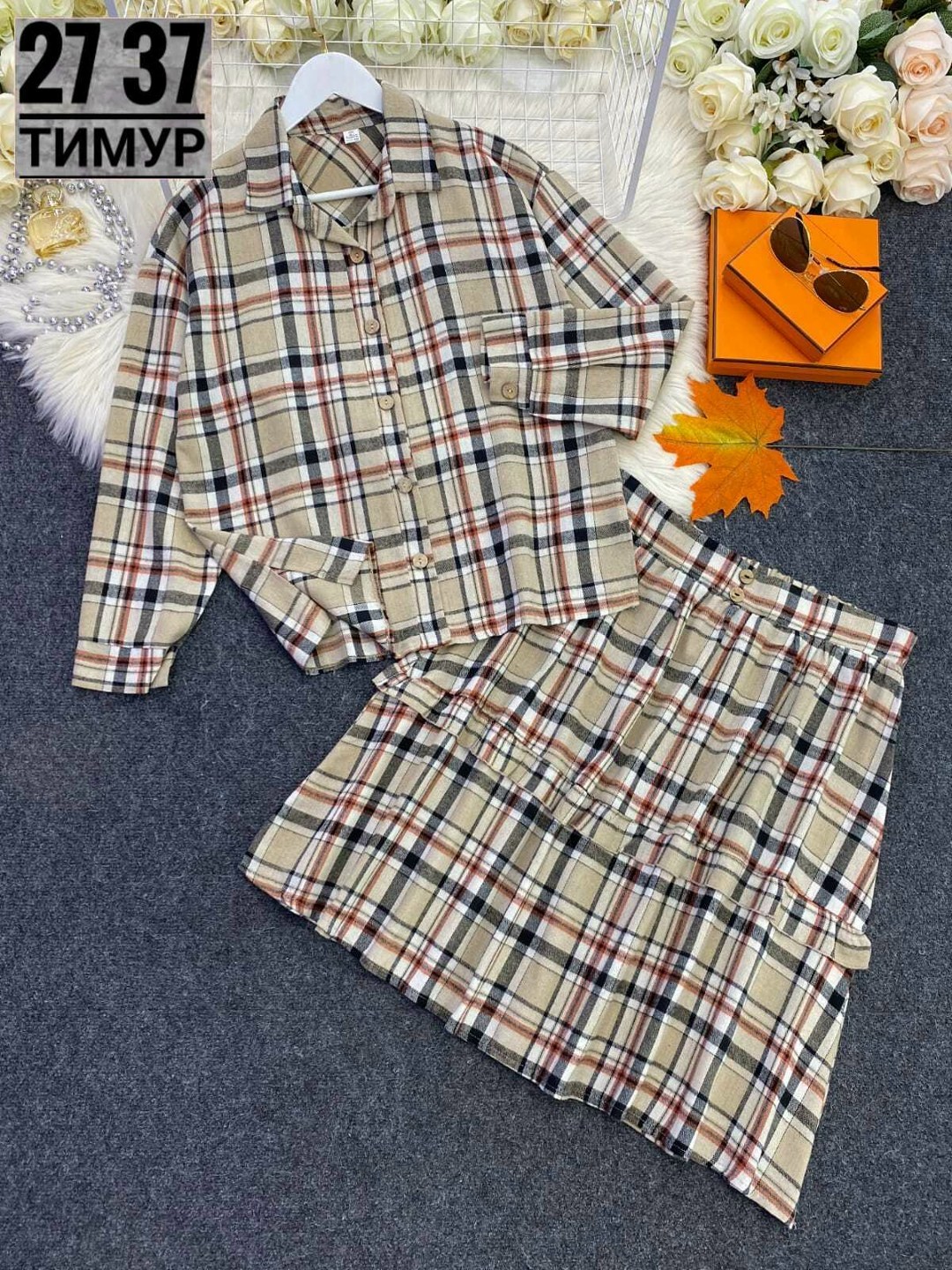 костюм в клетку с рубашкой и юбкой,женское платье в клетку,платье в клетку,платье в клетку большие размеры,костюм с юбкой и рубашкой