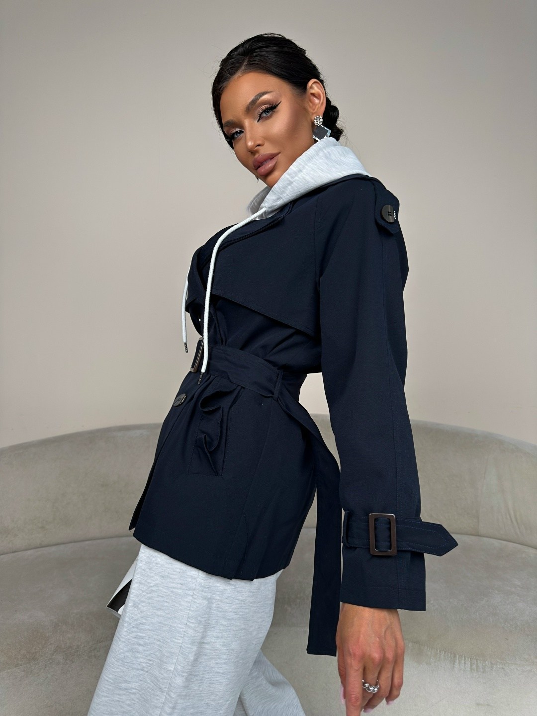 плащ beautiful free 6171 черный,тренч плащ,черные плащи женские,демисезонная куртка,плащ женский