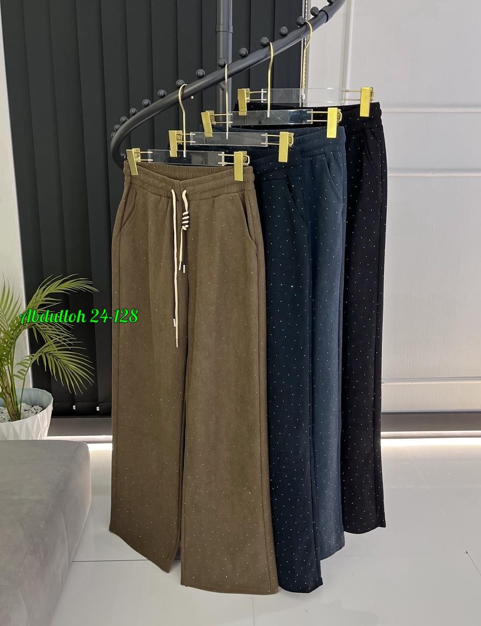 женские штаны,брюки прямые палаццо без утеплителя monica shop,брюки со стразами,штаны хлопок,штаны