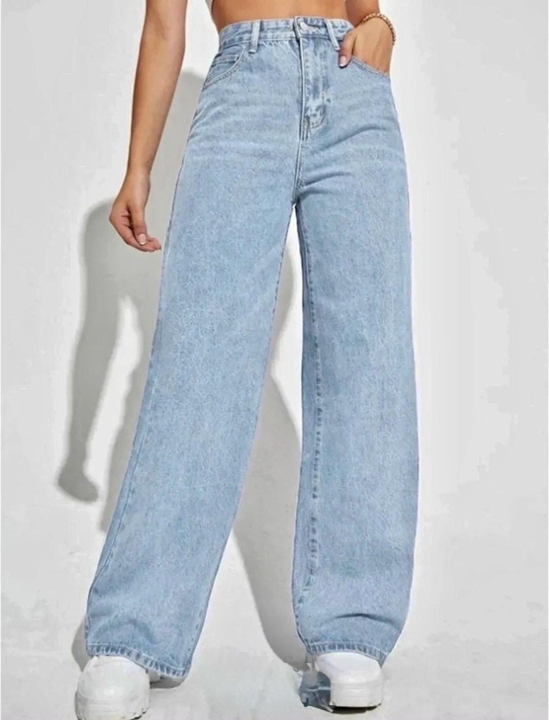 джинсы клёш,джинсы широкие женские,классические джинсы с высокой талией для женщин повседневные свободные вымытые джинсовые брюки,джинсы широкого кроя с высокой талией, синий,джинсы