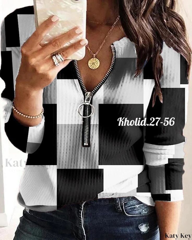 женская блузка на молнии с длинным рукавом и цифровым принтом,кофта женская,женская блузка модная повседневная рубашка на молнии с длинным рукавом и цифровым принтом,блузка женская,рубашка блузка женс