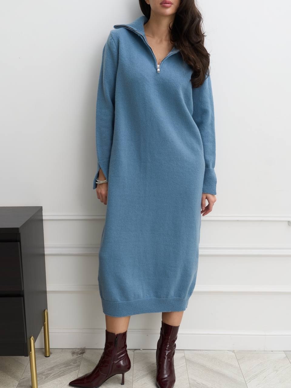 вязаное платье,платье krasa 286-21 бежево-шоколадный,платье теплое,теплое вязаное платье,платье женская