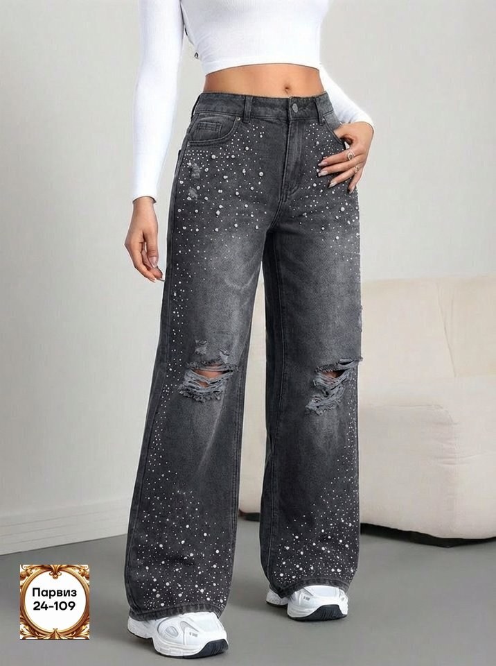 джинсы со стразами,женские джинсы со стразами,джинсы со стразами широкие,модные джинсы,джинсы женские со стразами рваные