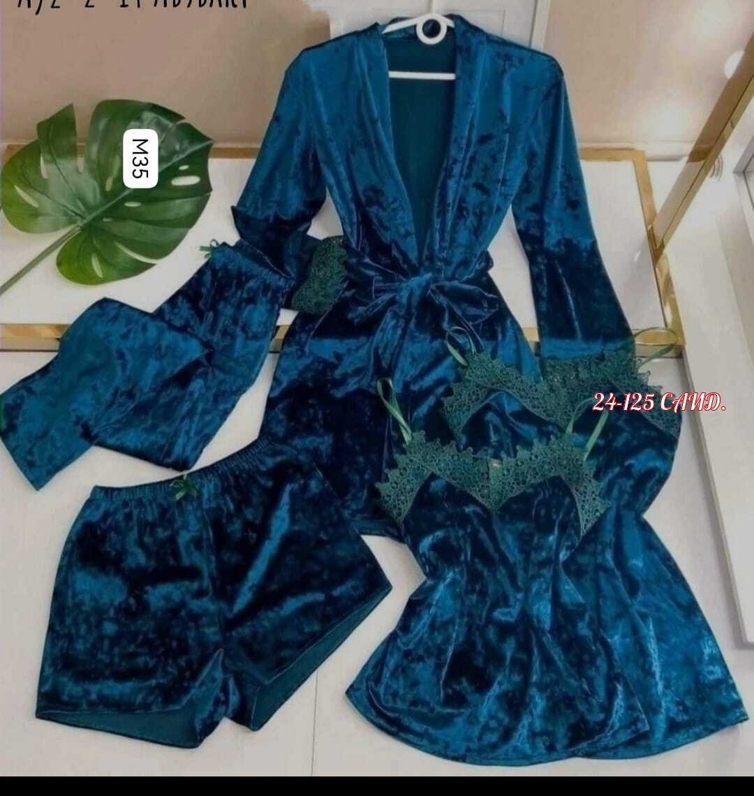 пижама женская 5 в 1,пижама из бархата,комплект пижама,пижама велюровая со штанами комплект 5 в 1,пижама велюр