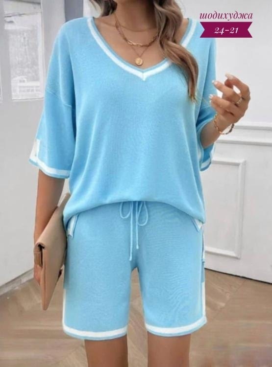 трикотажный костюм с шортами,женский трикотажный костюм из двух предметов,трикотажные костюмы женские,женский костюм,женский трикотажный комплект из 2 предметов