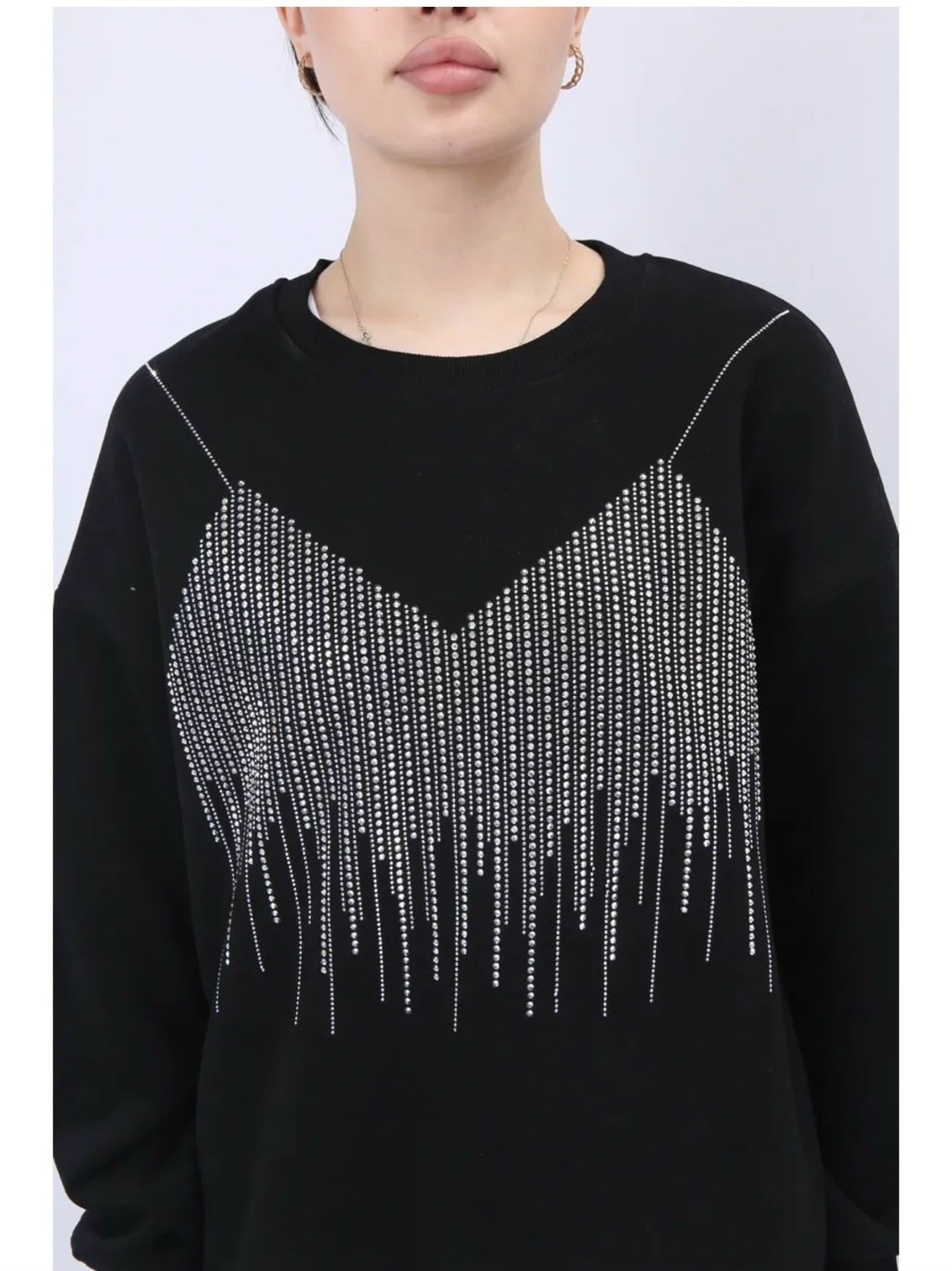 свитшот со стразами,свитшот женский,свитшот,свитшот оверсайз со стразами,свитшот женский черный