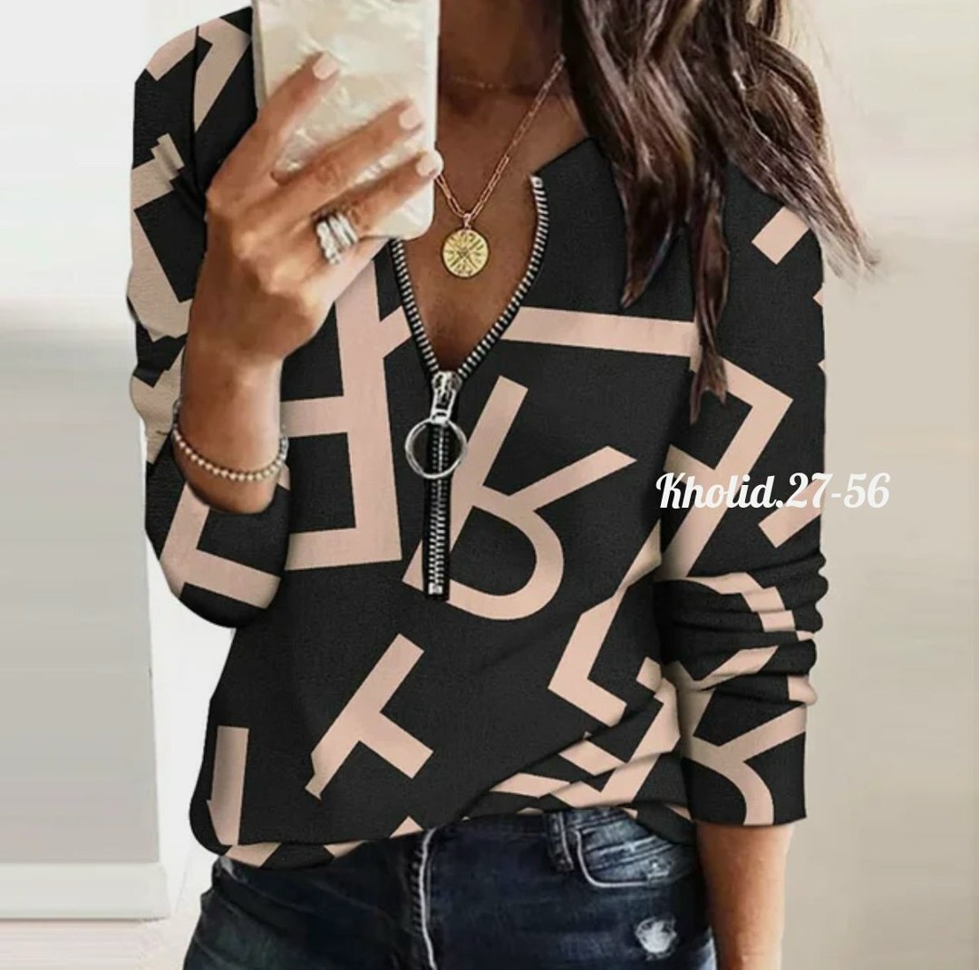 женская блузка на молнии с длинным рукавом и цифровым принтом,кофта женская,женская блузка модная повседневная рубашка на молнии с длинным рукавом и цифровым принтом,блузка женская,рубашка блузка женс