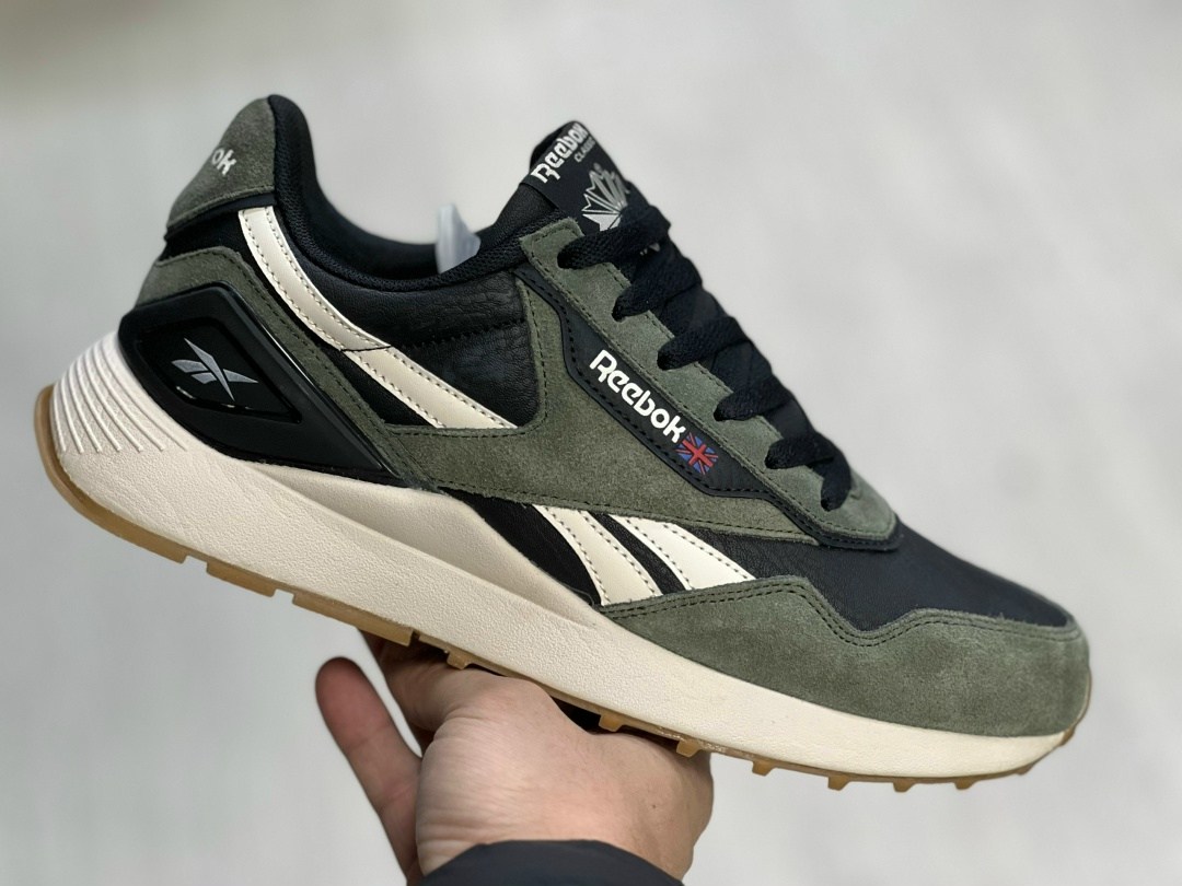 кроссовки reebok classic leather 'black army green',мужские кроссовки reebok,кроссовки reebok classic,кроссовки reebok classic leather,кроссовки унисекс reebok classic leather зеленые