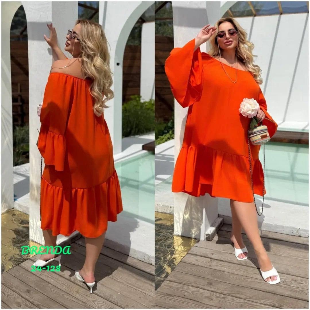 платье,платье женские,платье оранжевое,модное платье,женское платье больших размеров