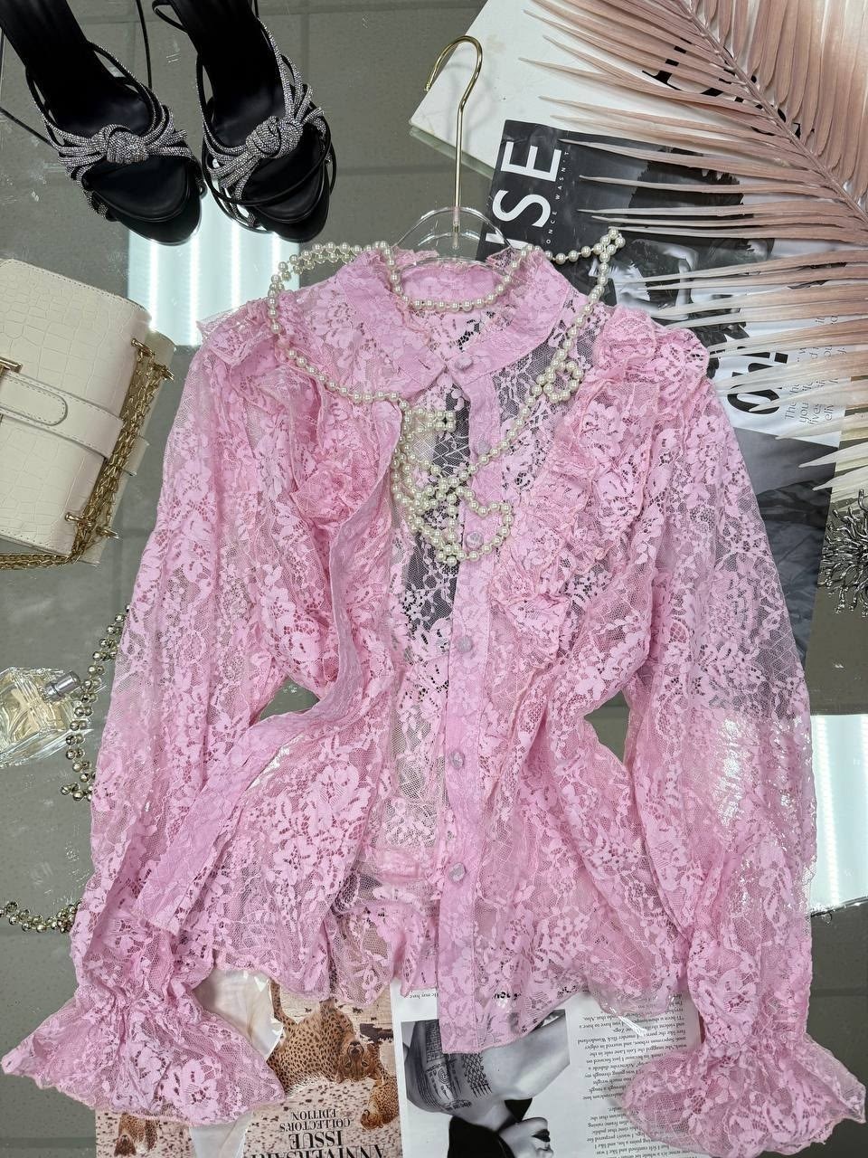 женская кружевная рубашка-блузка из гипюра,блузка кружевная,рубашка кружевная,женская кружевная рубашка,красная кружевная рубашка