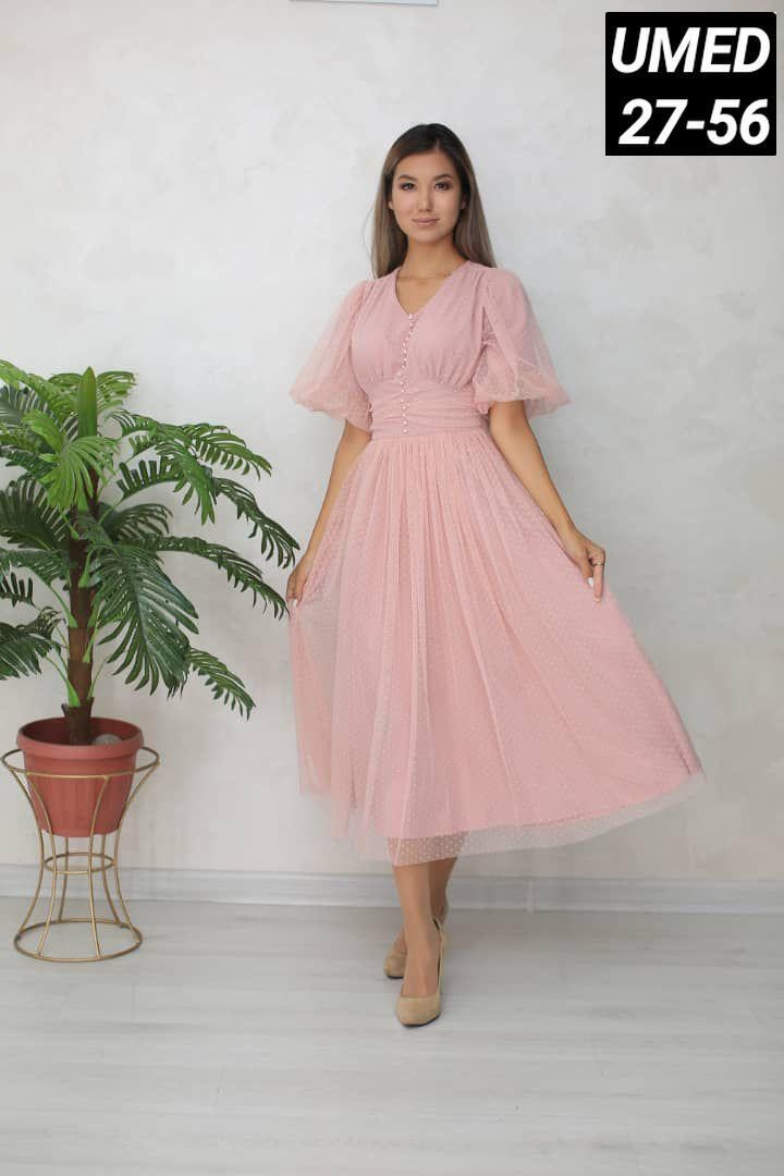 нарядное платье,платье женские,шифоновое платье,платье на выпускной,непышное платье из фатина миди пудровое