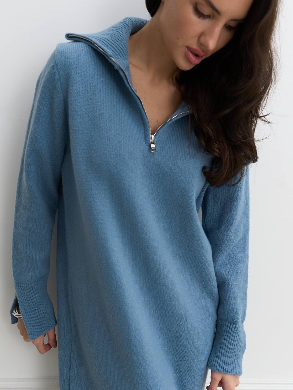 вязаное платье,платье krasa 286-21 бежево-шоколадный,платье теплое,теплое вязаное платье,платье женская