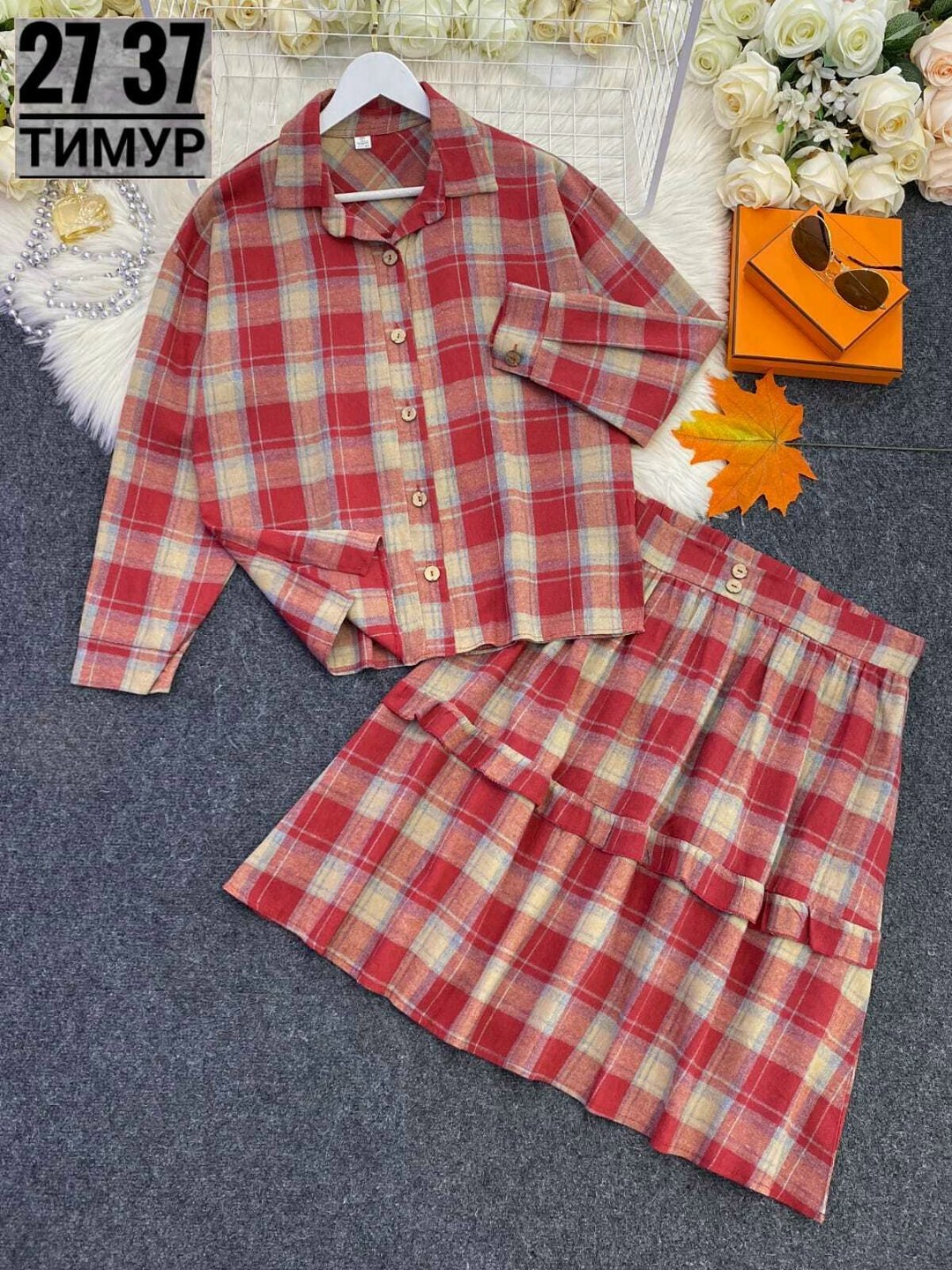 костюм в клетку с рубашкой и юбкой,женское платье в клетку,платье в клетку,платье в клетку большие размеры,костюм с юбкой и рубашкой
