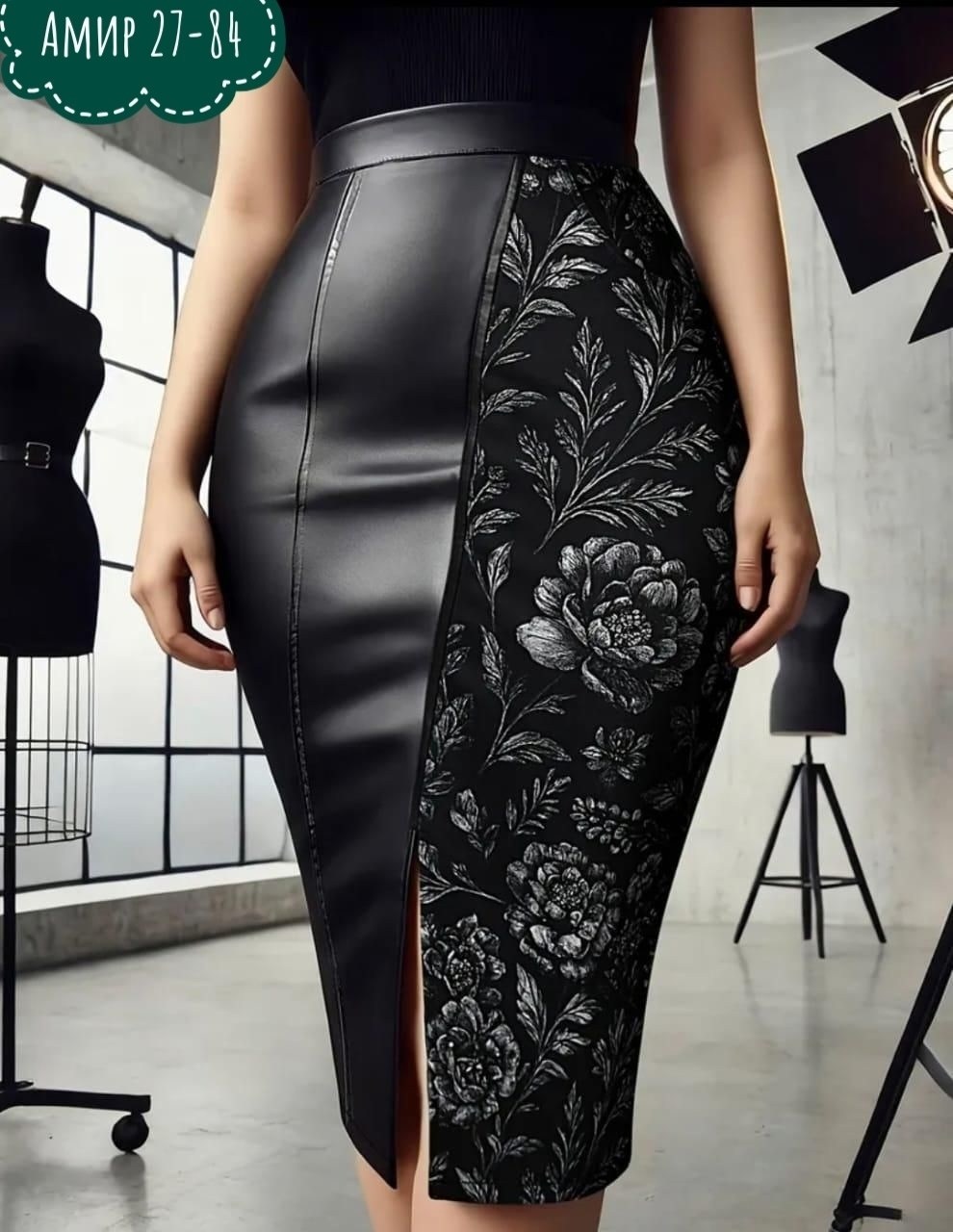 юбка женский darya vorobyova черный искусственная кожа,кожаная юбка,кожаная юбка карандаш,юбки модели,юбка из экокожи
