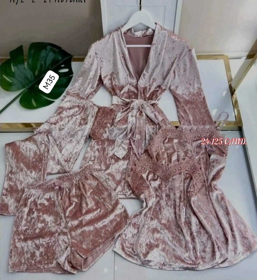 пижама женская 5 в 1,пижама из бархата,комплект пижама,пижама велюровая со штанами комплект 5 в 1,пижама велюр