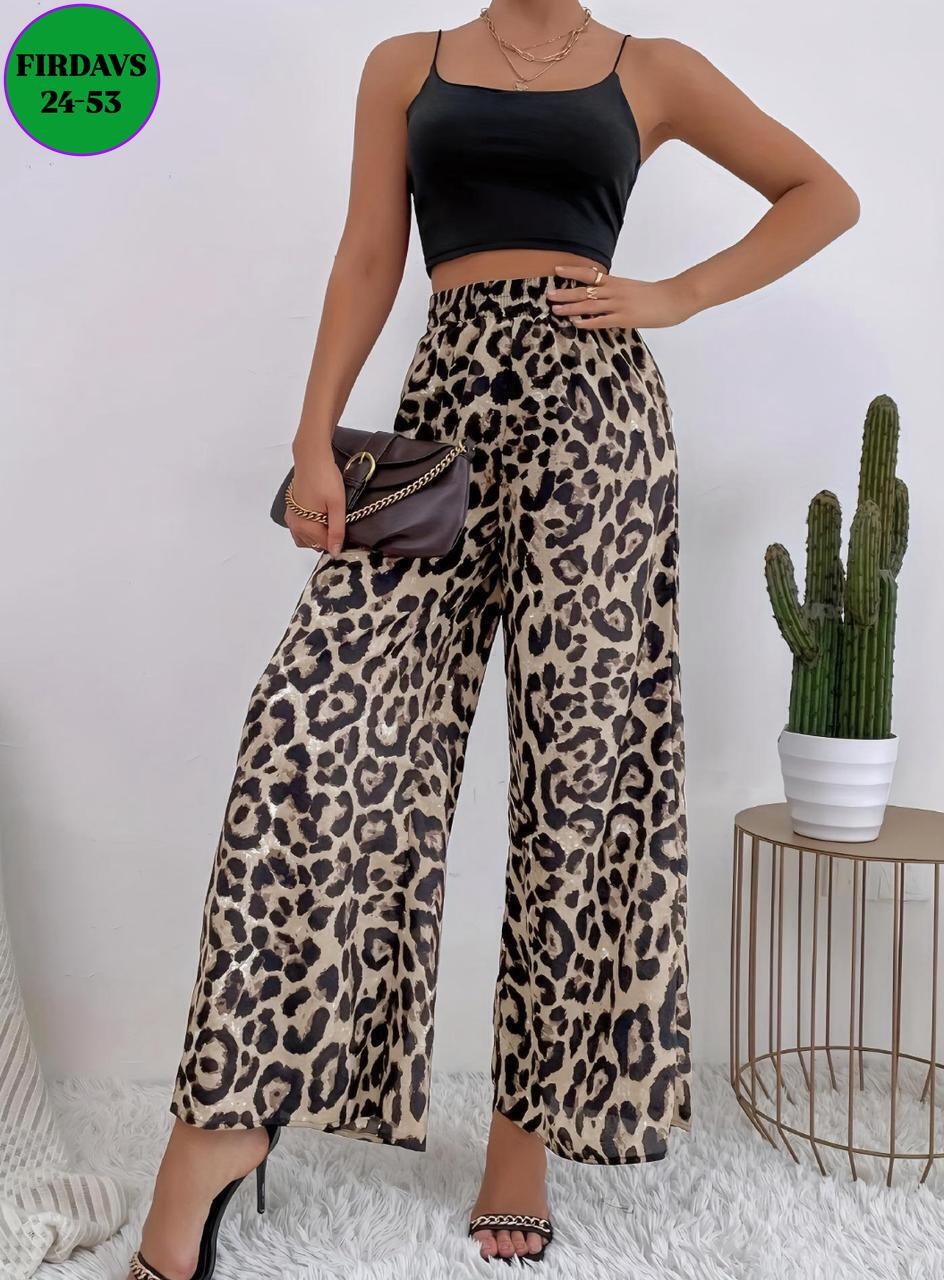женские широкие брюки клеш леопардовые,брюки с широкими штанинами с леопардовым принтом,брюки с широкими штанинами с леопардовым принтом shein,shein vcay брюки с широкими штанинами с леопардовым принт