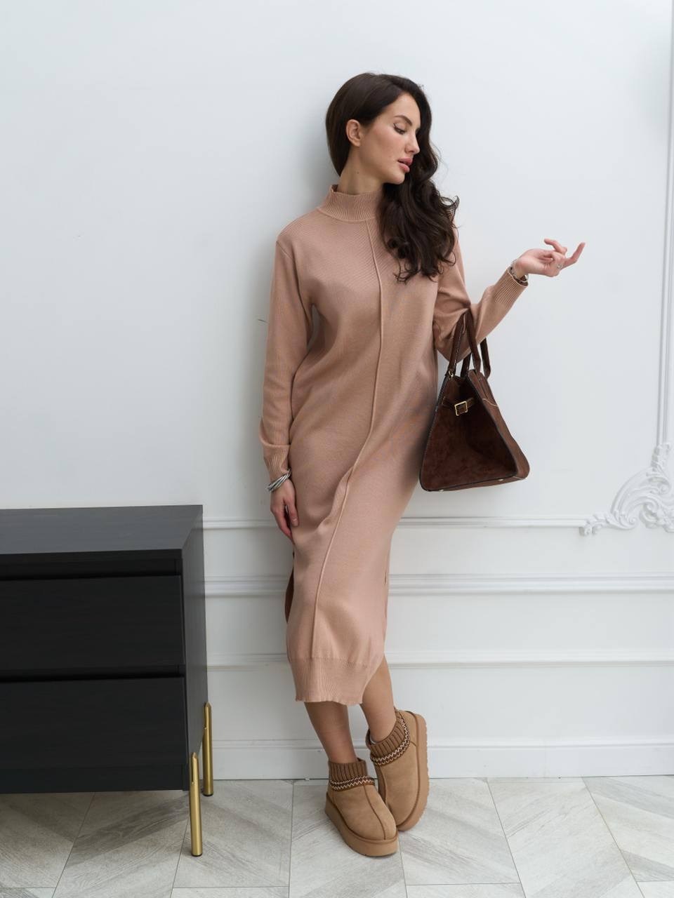 платье женское трикотажное,теплое платье миди,трикотажное платье,платье вязаное теплое оверсайз latifa store,платье вязаное