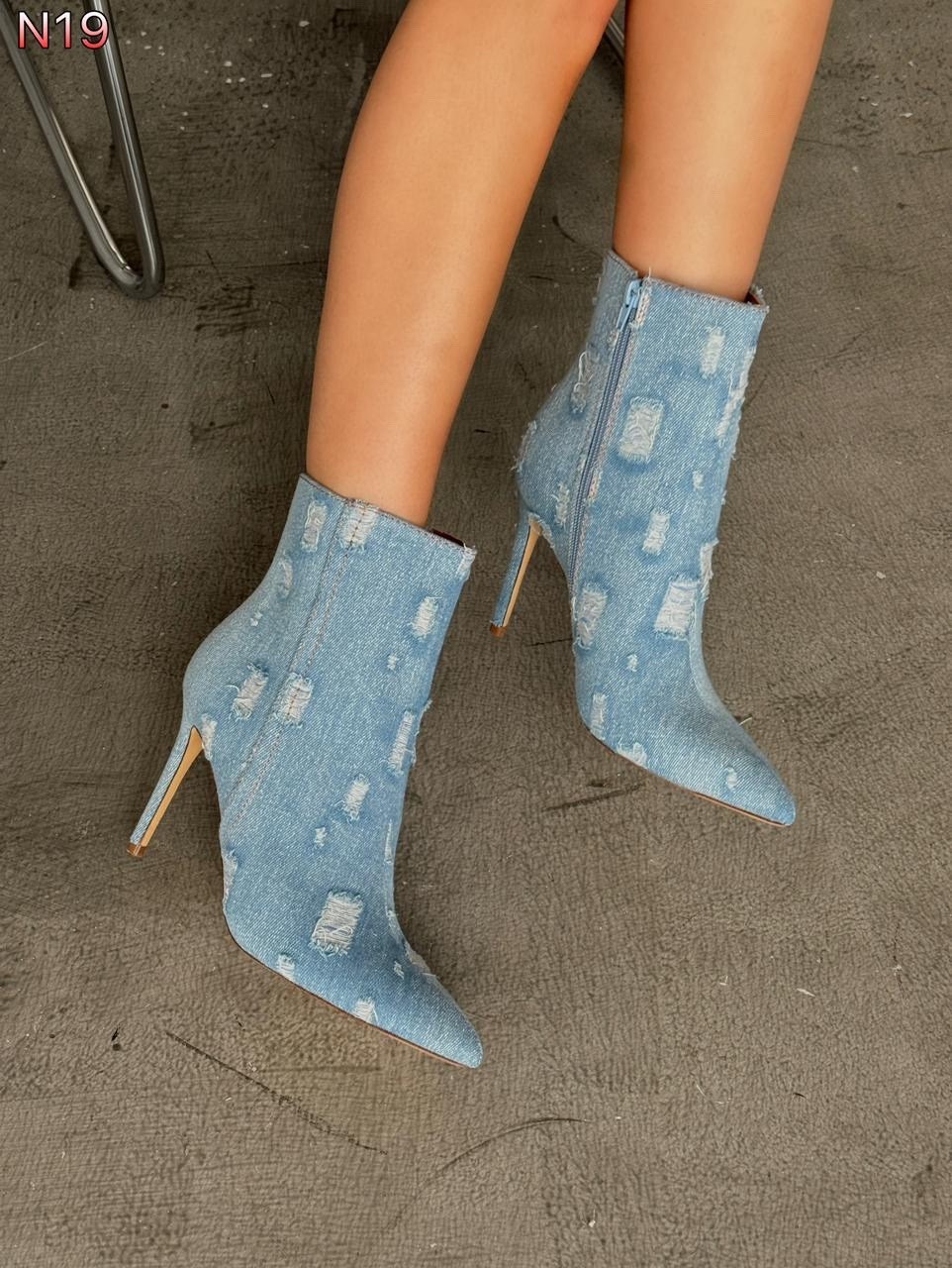 сапоги джинсовые,джинсовые ботильоны,джинсовая ,джинсовая ботинки,джинсовые сапоги до колена в стиле вестерн misspap синий