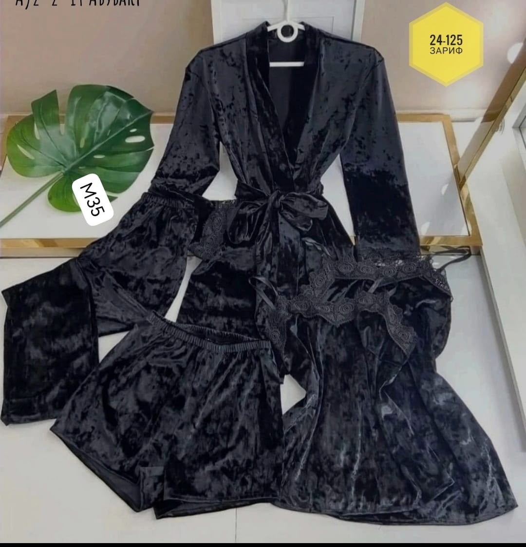 пижама женская 5 в 1,пижама велюр,комплект пижама,пижама из бархата,пижама велюровая со штанами комплект 5 в 1