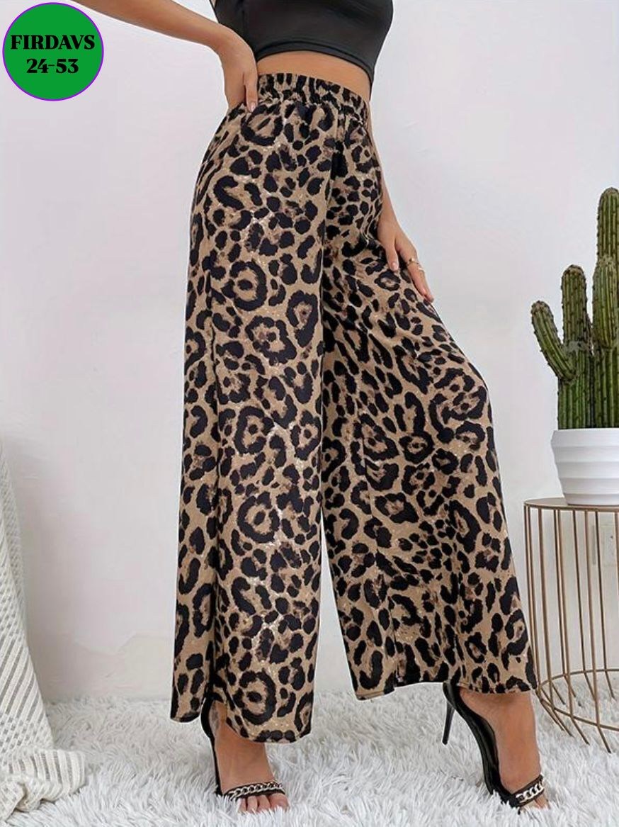 женские широкие брюки клеш леопардовые,брюки с широкими штанинами с леопардовым принтом,брюки с широкими штанинами с леопардовым принтом shein,shein vcay брюки с широкими штанинами с леопардовым принт