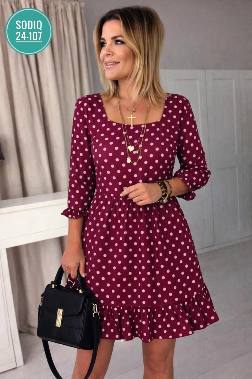 бордовое платье в горошек,женское платье в горошек,платье женское,платье женское в горох,платье в горошек