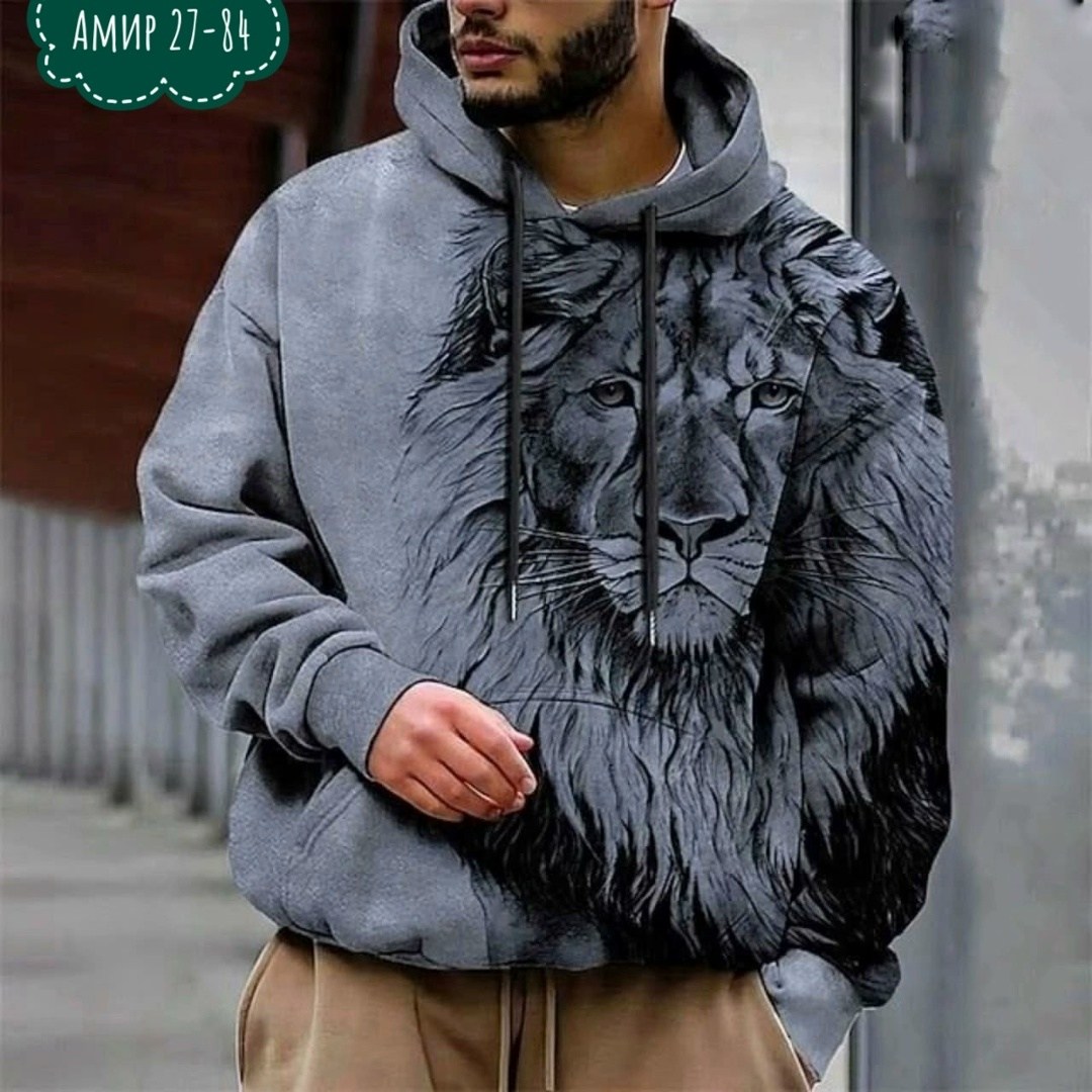 мужская толстовка с капюшоном и принтом в виде льва,толстовка мужская с капюшоном с волком,худи и толстовки,толстовка с рисунком,модная толстовка