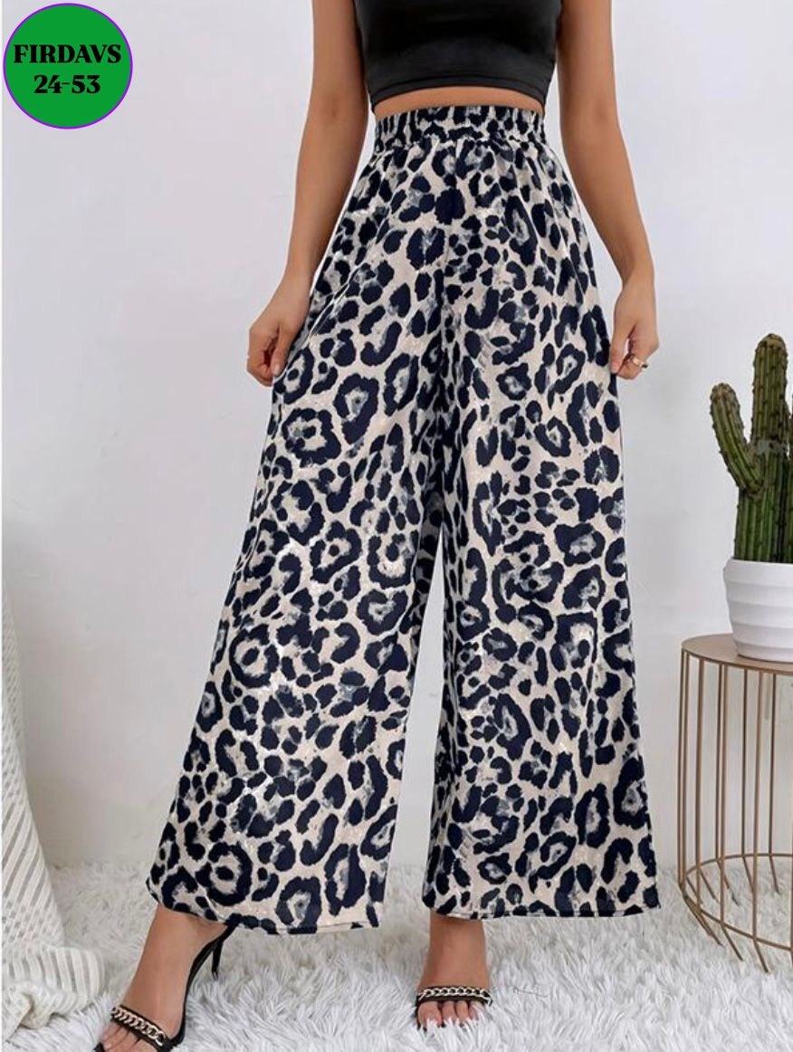 женские широкие брюки клеш леопардовые,брюки с широкими штанинами с леопардовым принтом,брюки с широкими штанинами с леопардовым принтом shein,shein vcay брюки с широкими штанинами с леопардовым принт