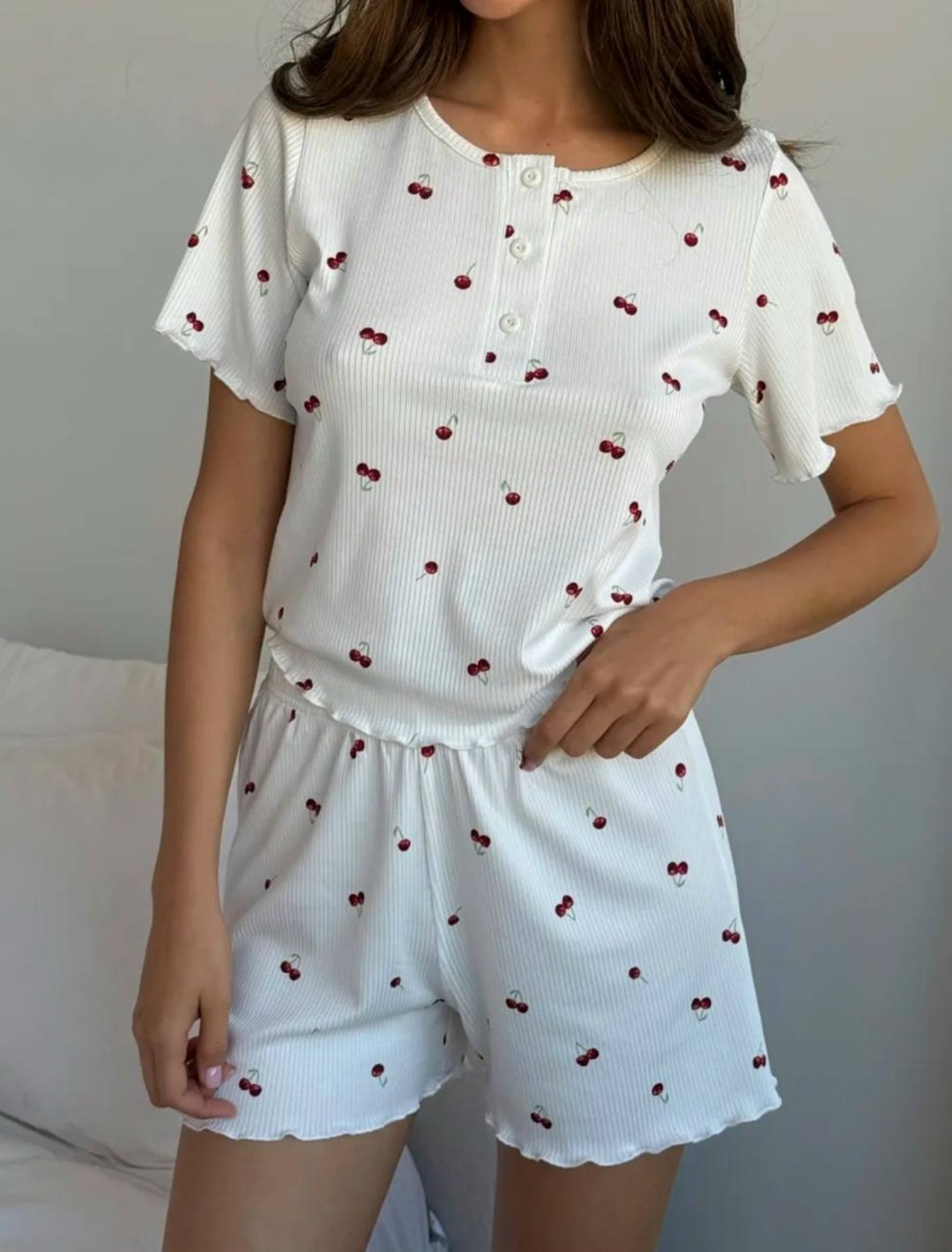 муслиновая пижама с шортами домашняя одежда lessyok 221180683,муслиновая пижама с шортами и сердечками milido,пижама женская с шортами,женская пижама,муслиновая пижама с шортами