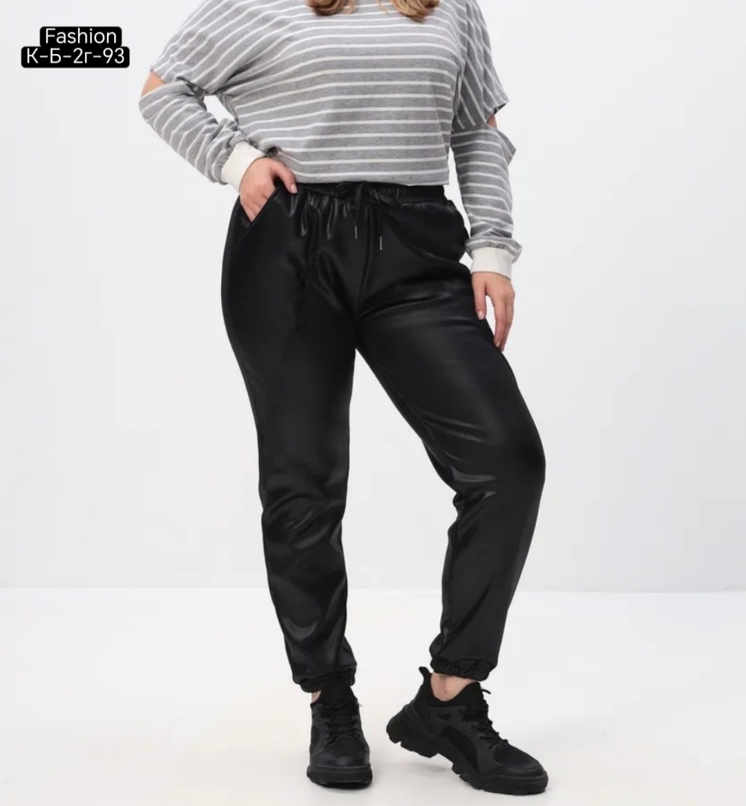 брюки из экокожи спортивные на резинке moliza 60682942,брюки из экокожи спортивные на резинке moliza,джоггеры из экокожи женские,джоггеры кожаные утепленные на флисе shana style,брюки из экокожи больш