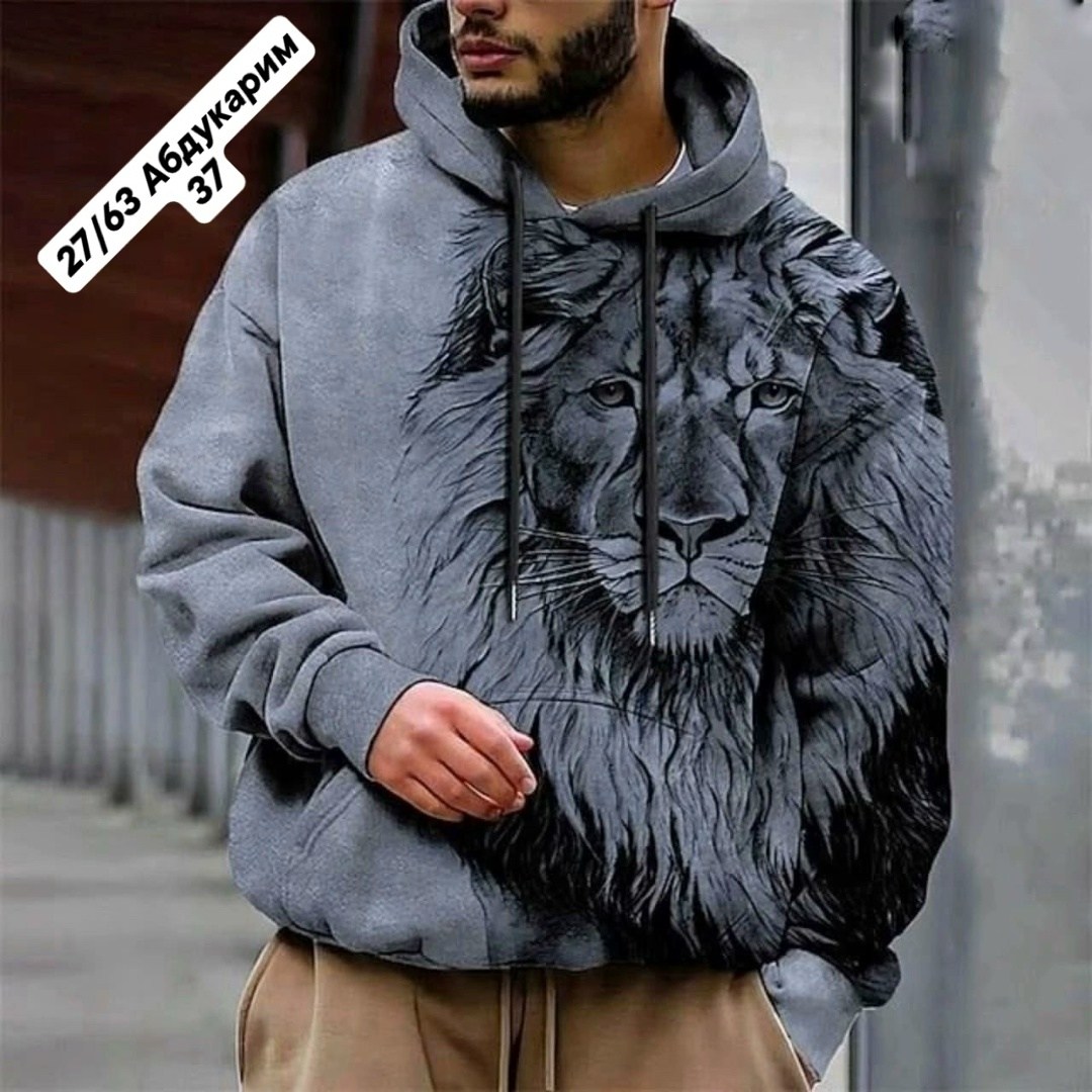 мужская толстовка с капюшоном и принтом в виде льва,толстовка мужская с капюшоном с волком,худи и толстовки,толстовка с рисунком,модная толстовка