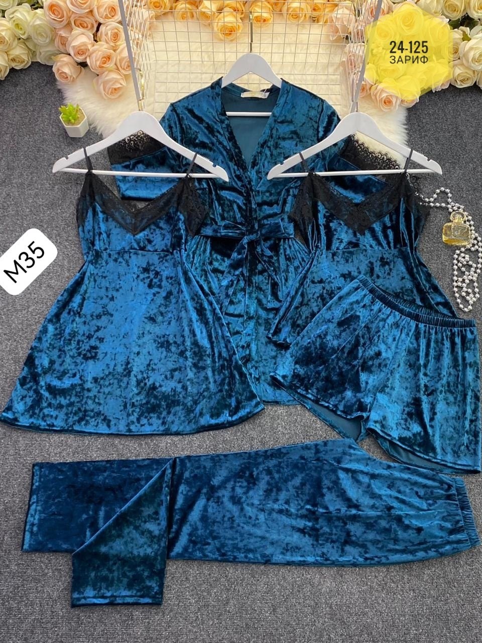 пижама женская 5 в 1,пижама велюр,комплект пижама,пижама из бархата,пижама велюровая со штанами комплект 5 в 1