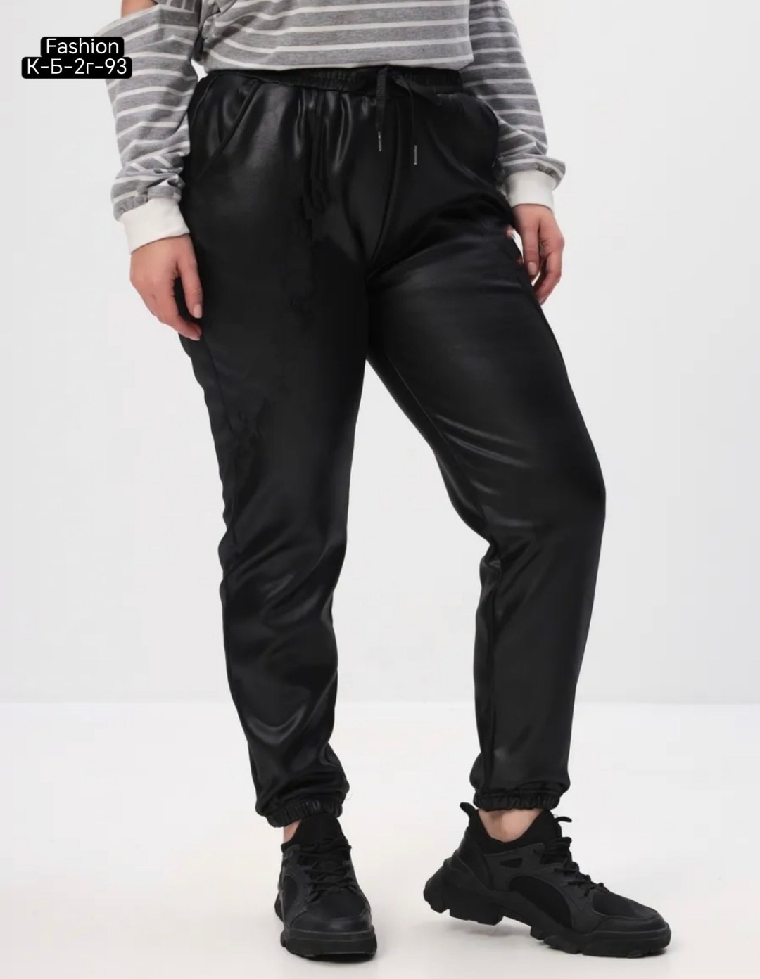 брюки из экокожи спортивные на резинке moliza 60682942,брюки из экокожи спортивные на резинке moliza,джоггеры из экокожи женские,джоггеры кожаные утепленные на флисе shana style,брюки из экокожи больш