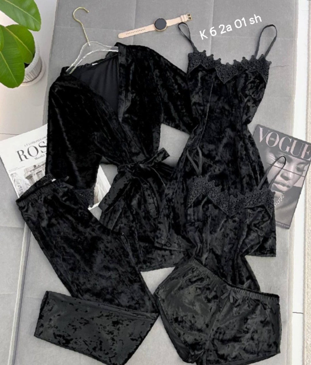 пижама тройка женская велюр,пижама велюр,пижама женская комплект 5 в 1,женская пижама комплект,пижама из мягкого велюра