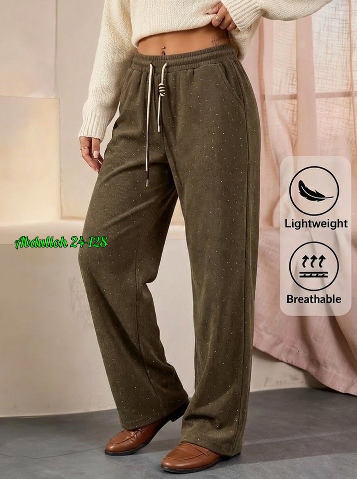 женские штаны,брюки прямые палаццо без утеплителя monica shop,брюки со стразами,штаны хлопок,штаны