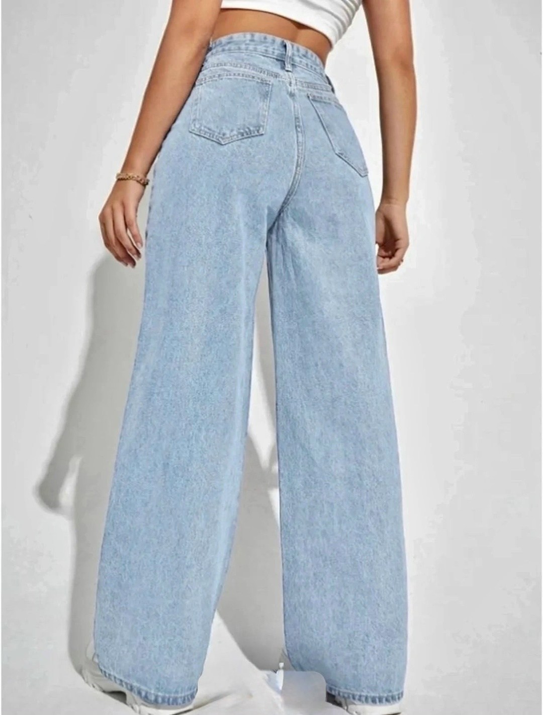 джинсы клёш,джинсы широкие женские,классические джинсы с высокой талией для женщин повседневные свободные вымытые джинсовые брюки,джинсы широкого кроя с высокой талией, синий,джинсы