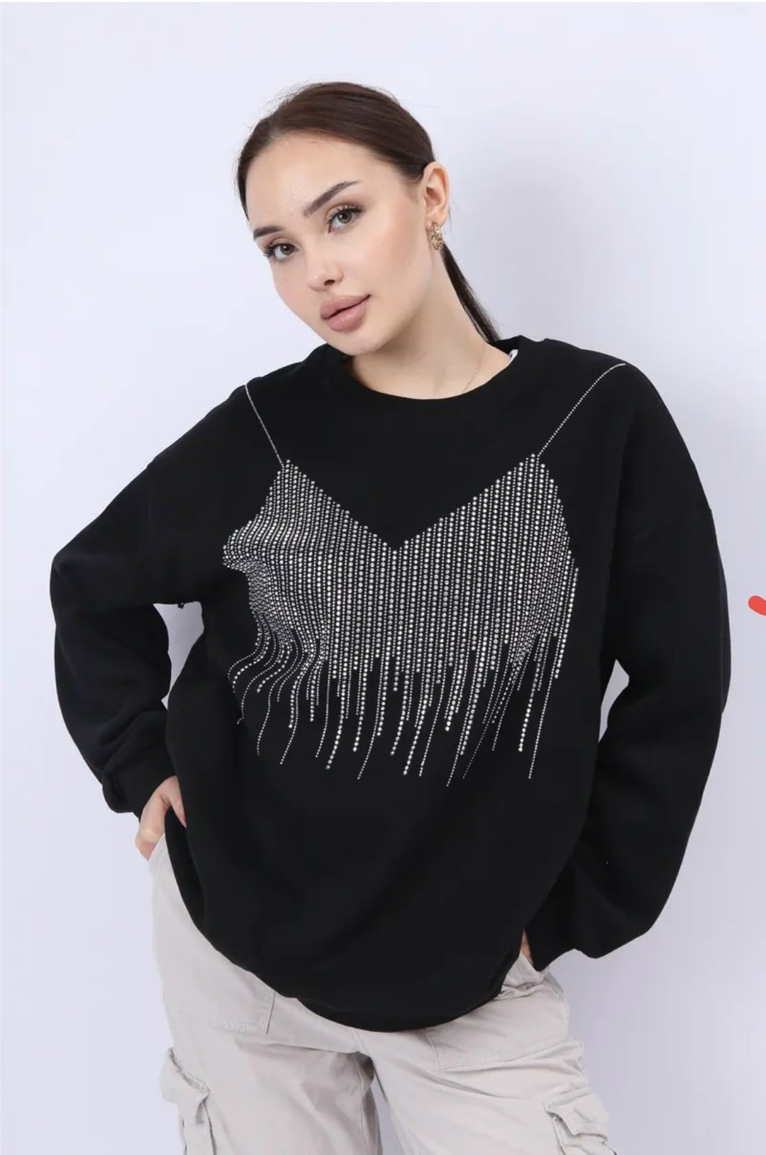 свитшот со стразами,свитшот женский,свитшот,свитшот оверсайз со стразами,свитшот женский черный