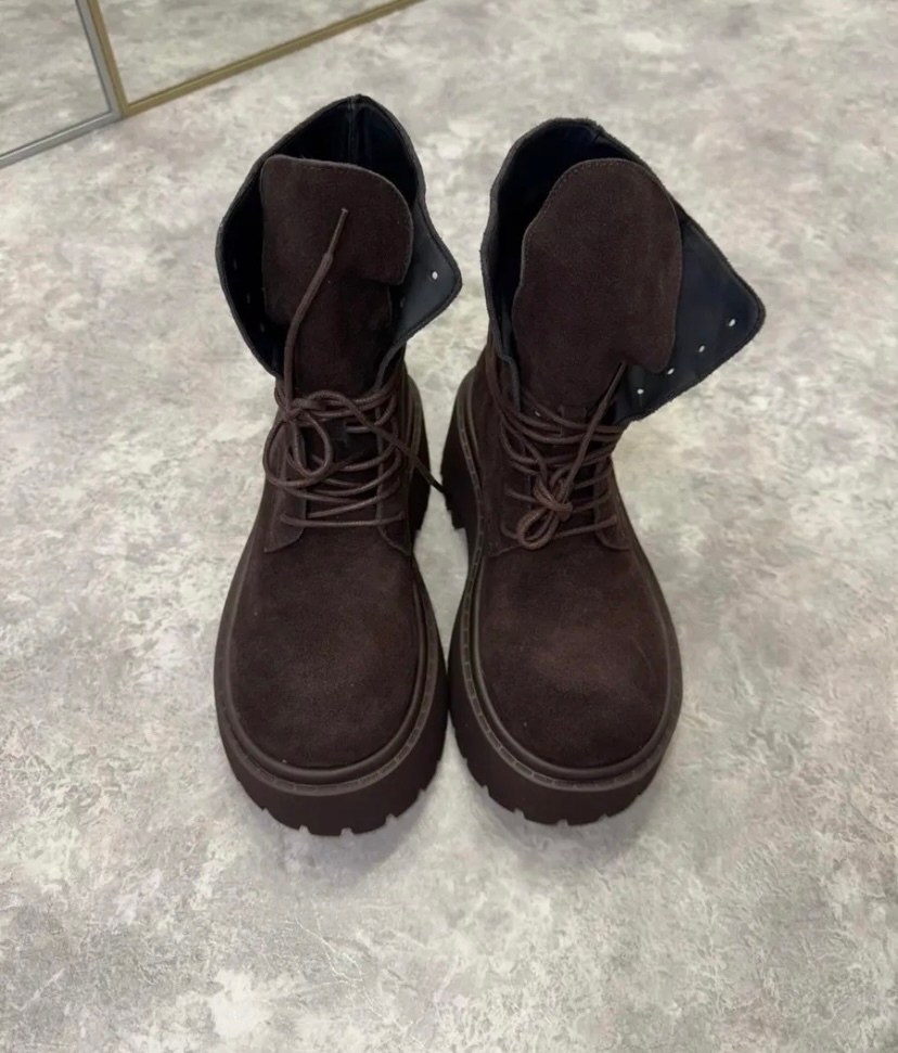 ,женские ботинки,замшевые ботинки женские,зимние женские ботильоны на платформе и каблуке кофейный,ботинки