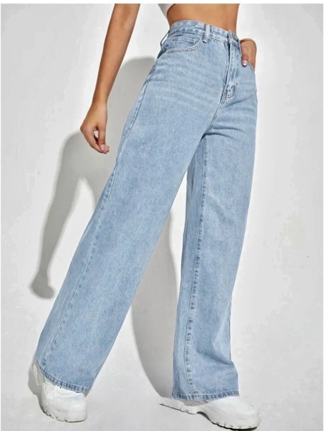 джинсы клёш,джинсы широкие женские,классические джинсы с высокой талией для женщин повседневные свободные вымытые джинсовые брюки,джинсы широкого кроя с высокой талией, синий,джинсы