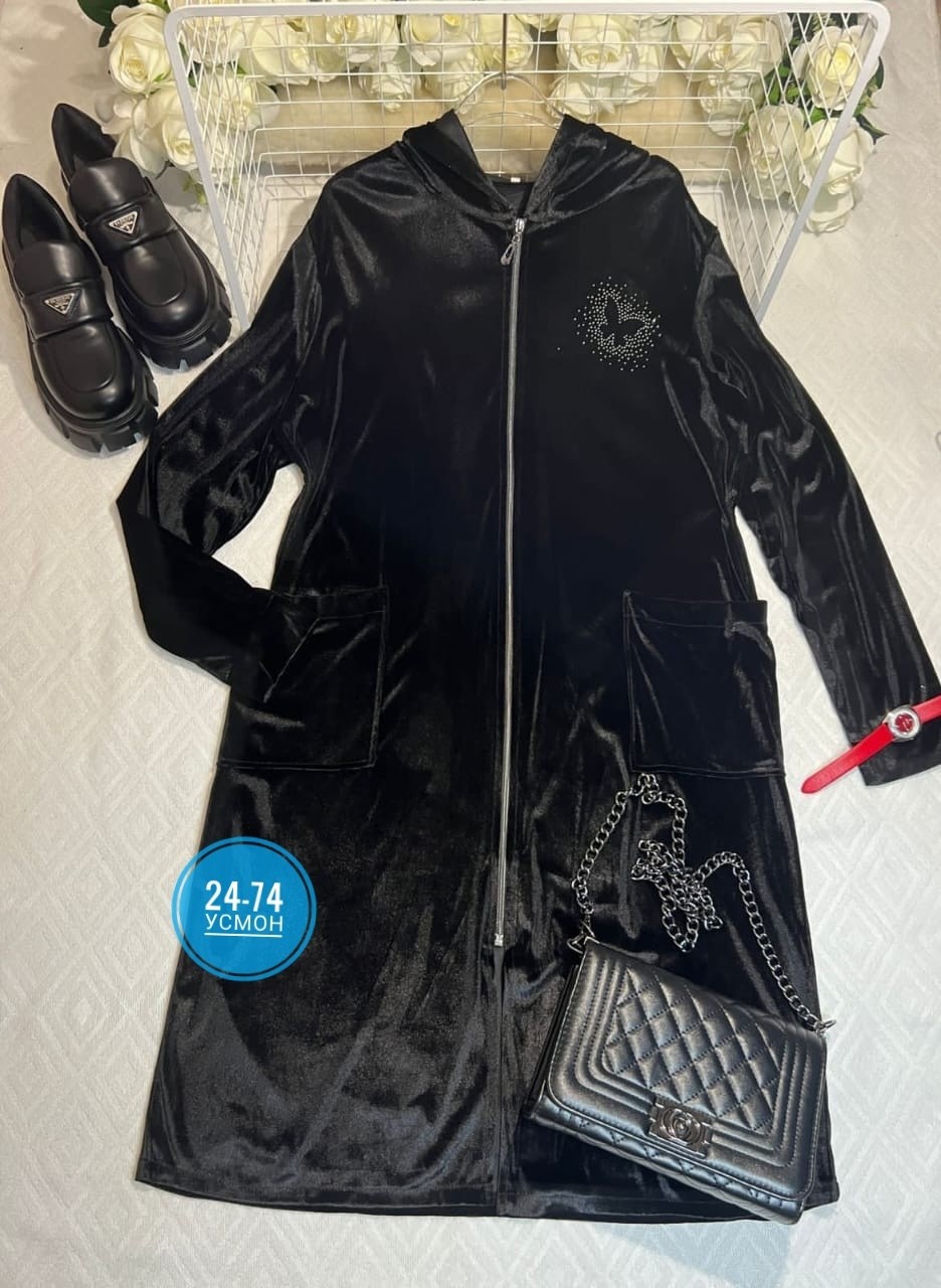 женский велюровый халат,халат велюр,велюровый халат,халат черный,халат женский