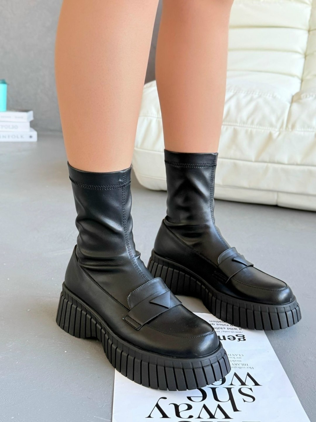 ,ботинки на массивной подошве,женские ботинки на платформе,ботинки из экокожи на массивной подошве k83,ботинки женские