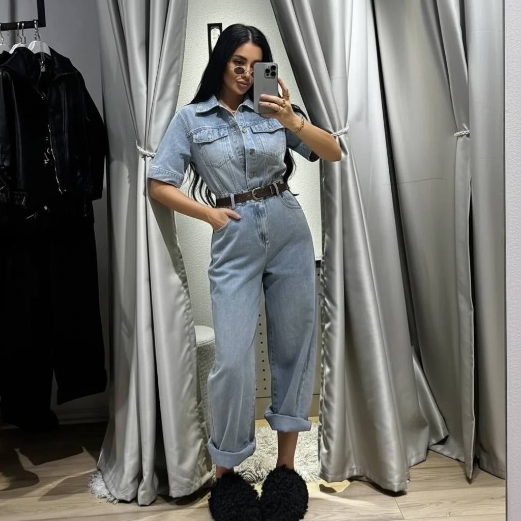 джинсовый комбинезон женский,комбинезон джинсовый,джинсовый комбинезон премиум,комбинезон джинс,комбинезон джинсовый оверсайз с брюками и длинным рукавом ella woman