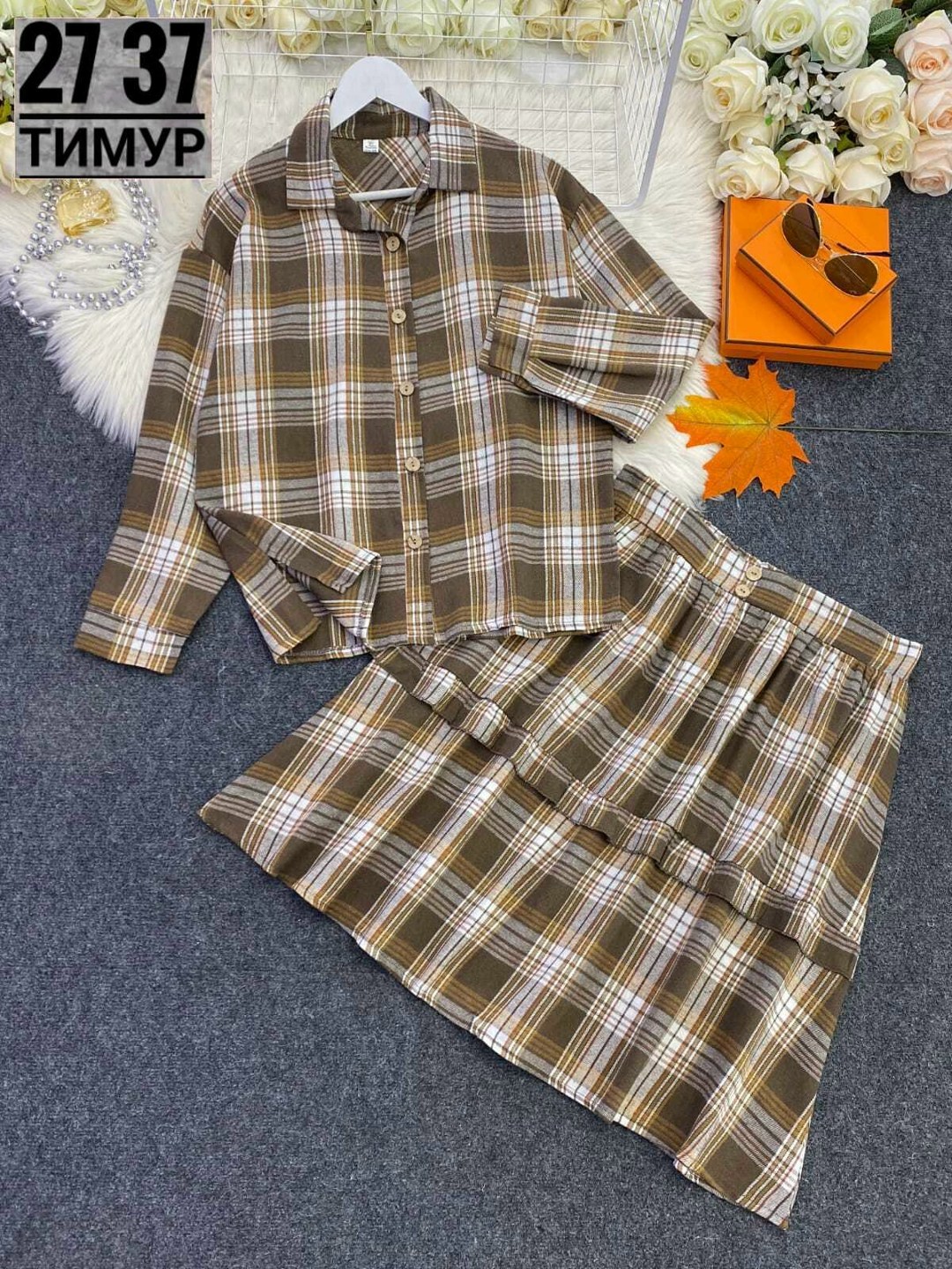 костюм в клетку с рубашкой и юбкой,женское платье в клетку,платье в клетку,платье в клетку большие размеры,костюм с юбкой и рубашкой
