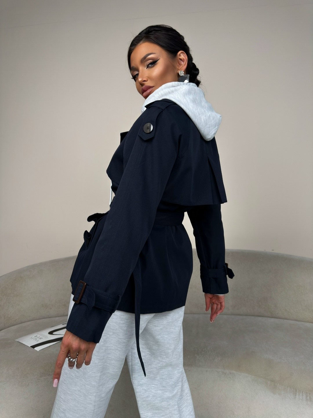 плащ beautiful free 6171 черный,тренч плащ,черные плащи женские,демисезонная куртка,плащ женский