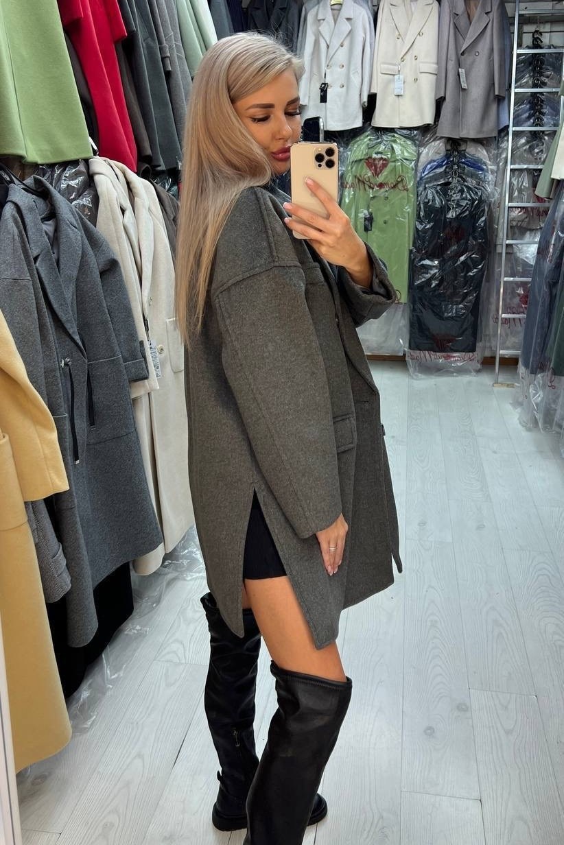 женское серое пальто,стильное пальто,пальто длинное демисезонное оверсайз amore wear 316601955,пальто женское,полупальто