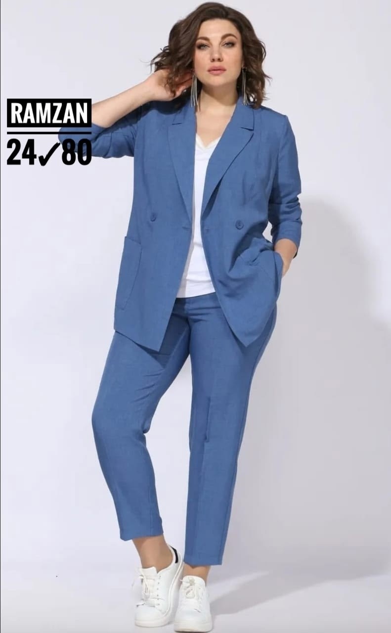 костюм брючный 1345 асолия,брючный костюм,женский брючный костюм,костюм брючный 1391 деним асолия,васильковый брючный костюм женский