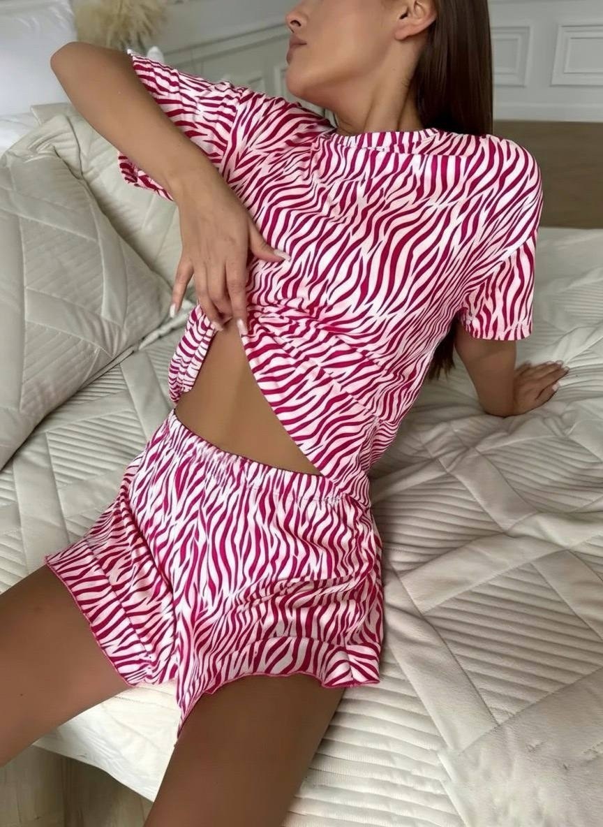 пижама с шортами 88521 натали зебра,женская пижама с шортами,пижама женская,пижама с шортами 88521 - зебра,пижама с шортами и футболкой зебра pizhamnovo