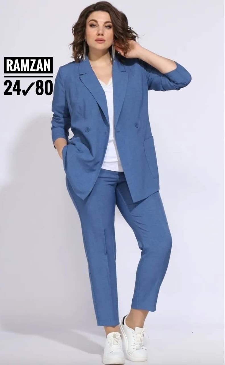 костюм брючный 1345 асолия,брючный костюм,женский брючный костюм,костюм брючный 1391 деним асолия,васильковый брючный костюм женский