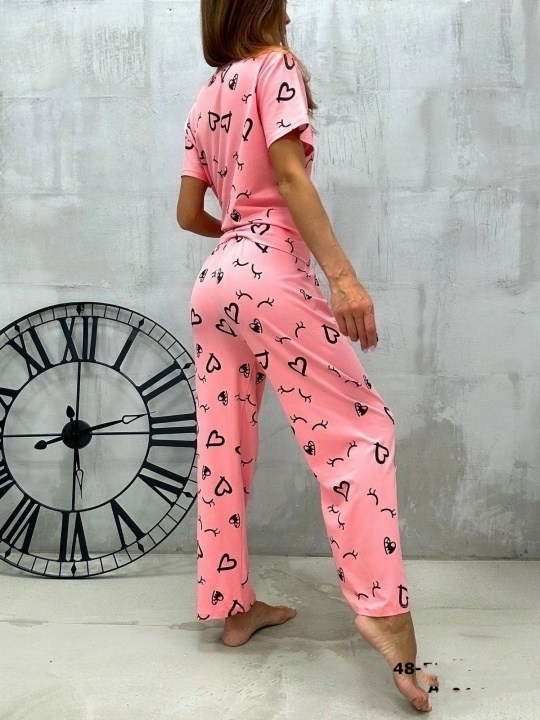 пижама комплект,женская пижама,пижама женская с брюками m,l,xl,xxl,с сердечками,пижама голубая,пижама со штанами