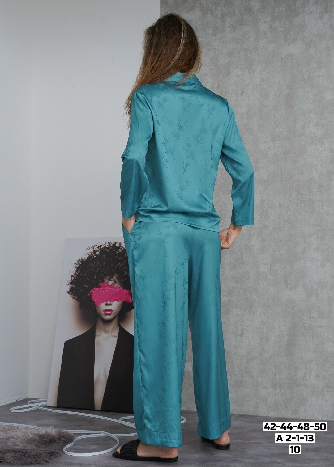 пижама женская,пижама размер m зеленый,пижама костюм домашний,костюм для дома пижама,пижама из искусственного шелка